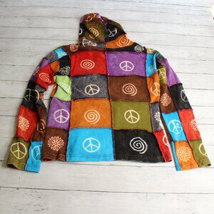 Rising International Vintage Women's Patchwork Jacket Size M Hooded Hippie